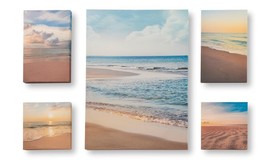Beach and Ocean Wall Prints Set of 5 Stretched Canvas over Frame Neutral Tone