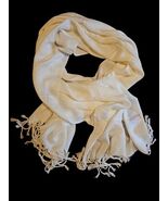 Pashmina 70% Pure Pashmina 30% Silk White Ivory Shawl Wrap Scarf 64x32in... - $413.81 MXN