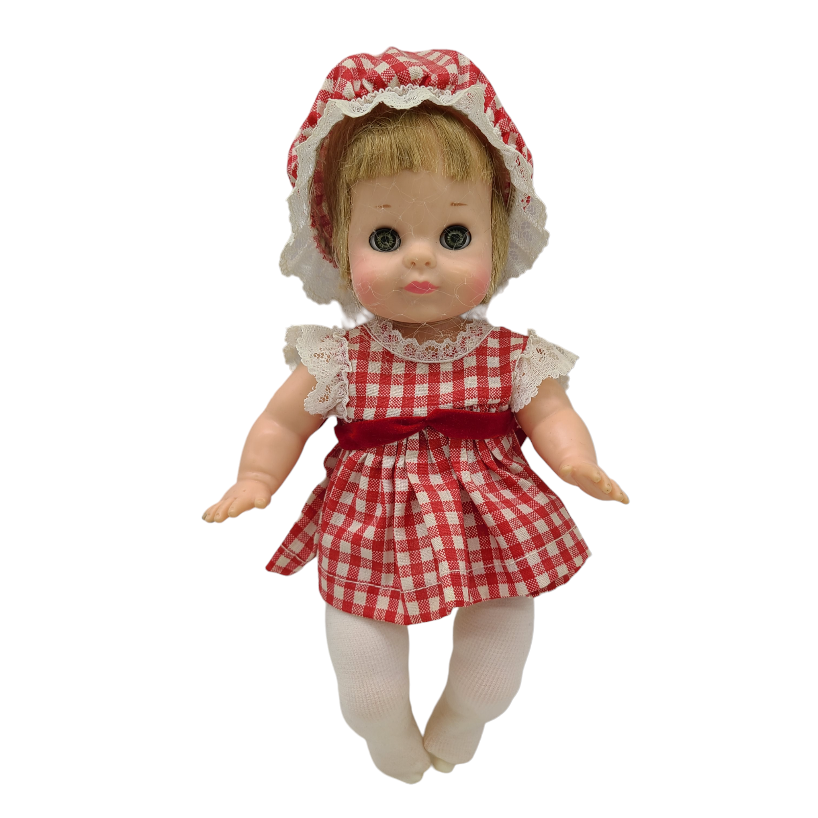 Vintage Vogue Ginny Blond Hair Red White Plaid Dress And Cap[ 10" Doll - $17.64
