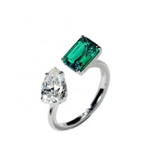 Emerald and American Diamond CZ Gemstone Dual Stone 925 Silver Sterling Ring - £47.05 GBP+