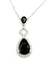 Sterling Silver 925 FAS Brown Spinel Pear Shaped Halo Pendant Necklace - $49.50