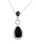 Sterling Silver 925 FAS Brown Spinel Pear Shaped Halo Pendant Necklace - £38.92 GBP