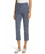 Kate Spade Blue White Cloud Dot Jacquard Floral Textured Crop Pants SZ 8... - $74.00