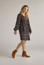 DERHY Panier Printed Viscose Crepe Dress sz LG Embroidered Beading NWTs - £39.01 GBP