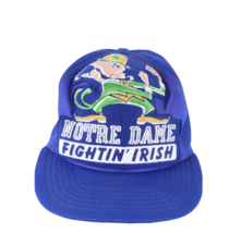 Vintage 90s University of Notre Dame Big Logo Spell Out Snapback Hat Cap Blue - £108.32 GBP