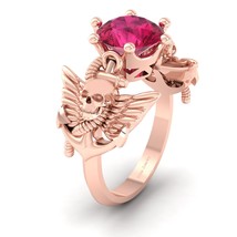 Solitaire Pink CZ Creepy Skull Gothic Engagement Ring Women Solid 10k Ro... - $959.99