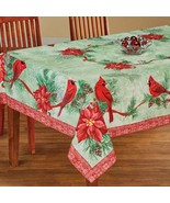 Festive Cardinal Poinsettia Printed Tablecloth Rectangle - $50.59 CAD