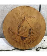 Wood Burned Watermill Scene Round Handcrafted In Oregon Rustic 8” - £15.73 GBP