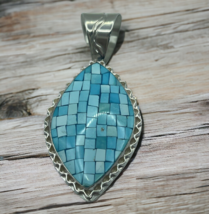 Vintage Rare Jay King DTR 925 Sterling Silver Turquoise Mosaic Pendant Southwest - £112.10 GBP