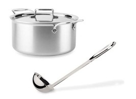 All-Clad BD55508  D5 Brushed  5-Ply 8-qt Stock Pot with lid And 14in Ladle - £161.76 GBP