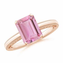 ANGARA Emerald Cut Pink Tourmaline Solitaire Ring with Milgrain - £715.42 GBP
