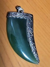 Green Raj style tooth claw shape jade? large pendant charm fob unisex  - £102.86 GBP
