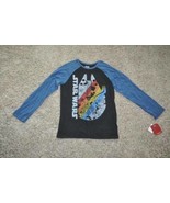 Mens Shirt Disney Star Wars Falcon Black Blue Long Sleeve Crewneck Tee-s... - $15.84