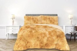 Paris Gold Color Shaggy Blanket With Sherpa Softy Thick &amp; Warm 3 Pcs King Size - £54.52 GBP