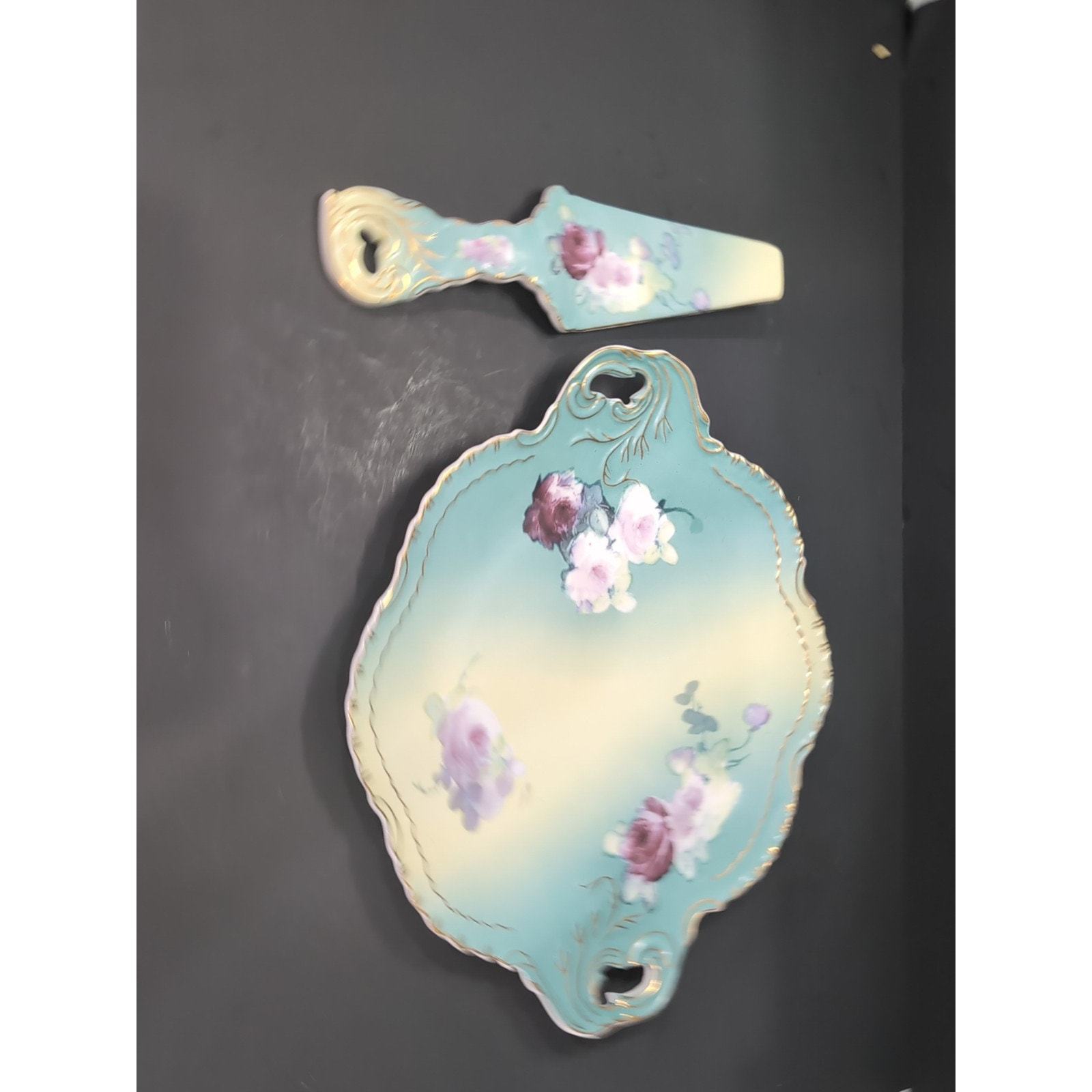 Victorian Style Cake Plate &amp; Server Knife, 1898 China Company, Vintage C... - $19.80