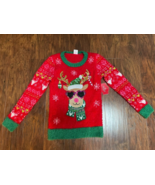 new HOLIDAY TIME girl&#39;s CHRISTMAS SWEATER sz 6-6x red reindeer sequin pu... - $336.80 MXN