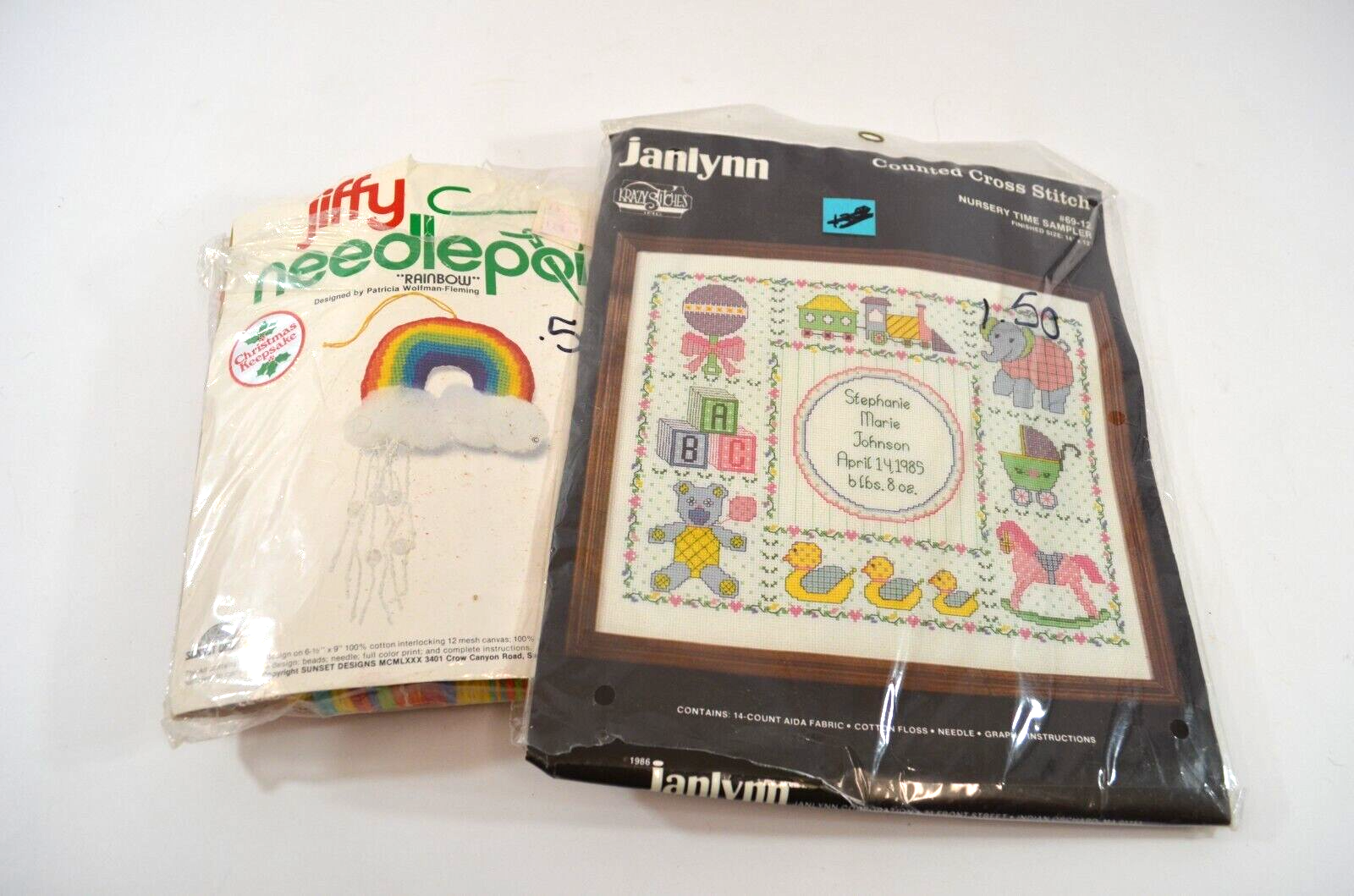 Jiffy Janilynn Embroidery Kits LOT Nursery Time Sampler Needlepoint Rainbow Vtg - $24.18
