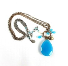 White House Black Market WHBM Blue Beaded Gold Tone Teardrop Pendant Necklace - £9.78 GBP