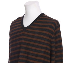 J Crew Merino Wool V-Neck Pullover Sweater Gray Brown Stripe Mens XL - $29.60