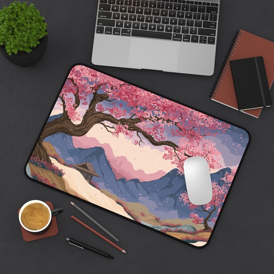 Cherry Blossom Desk Mat, Anime Mousepad, Zen Office Decor, Japanese Aesthetic Item image 8