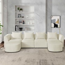 U-Shaped Sectional Sofa w/ 2 Chaises &amp; Seats - Beige - £707.73 GBP