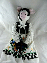 Kitchen Towel Cow hanging Doll 20&quot; Handmade Removeable towel dress Unused - £14.78 GBP