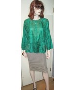 Vintage 70s Green Embroided HIPPIE ETHNIC India Style long Sleeve Shirt ... - $19.99