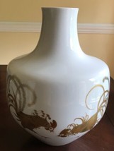 Vintage Furstenberg White and Gold Porcelain Vase, Roosters, West Germany - £29.61 GBP