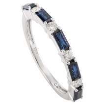 Natural Blue Sapphire and Diamond Dainty Band Ring for Her in 18k White Gold - £628.80 GBP