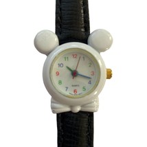 Disney Mickey Mouse Watch Vintage White Black NEW Leather Band - £23.21 GBP