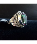 Mystic Topaz 925 Sterling Silver Fine Cocktail Ring Filigree Sz 7.5 Genuine - $103.95