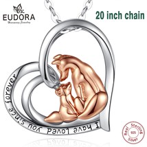 925 Sterling Silver Fox Mother Baby Rose Gold Color Heart Charm Necklace Fine Fo - £29.91 GBP