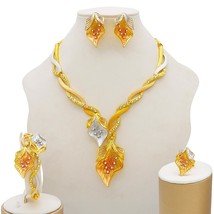 Stal leaf fashion bridal african gold color necklace earrings bracelet women party sets thumb200