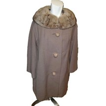 Vintage 50s 60s Wool Midi Swing Coat with mink Collar Overcoat Sz S/M - $65.09