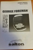 George Foreman Owner&#39;s Manual Model No. GR20WHT [Staple Bound] Salton - £2.38 GBP
