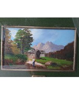 R. Colin 120x70mm Miniature Oil Painting Landscape Mountain View F. Vill... - £74.75 GBP