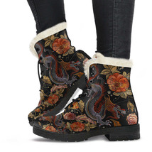 Faux Fur Combat Boots - Dragon &amp; Flowers | Boho Shoes, Handmade Lace Up Boots, V - £61.74 GBP