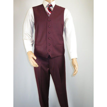 Mens Three Piece Suit Vested VITALI Soft Fabric With Sheen M3090 Burgundy 3Piece image 8