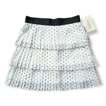 KC Parker Skirt Girls 12 White Black Pleated Polka Dot Ribbon Waist Lined 3 Tier - £12.82 GBP