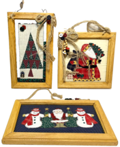 Vintage Quilted Christmas Framed Wall Art Snowman Tree Santa in Original... - £31.02 GBP