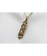 14K Yellow Gold Filigree Diamond Cut Hebrew Judaica Mezuzah Pendant Char... - $172.13 CAD