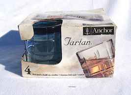 Set 4 Anchor Hocking Tartan Blueberry Blue Glass Tumblers Unopened Original Pkg - £17.58 GBP