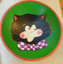 Black Cat Candy Bowl Hand Painted 11&quot; Faux Wood Resin - £12.66 GBP