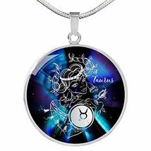 Express Your Love Gifts Taurus Purple Galaxy Zodiac Necklace Stainless Steel or  - £43.69 GBP