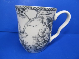 222 Fifth Adelaide Gray 4 1/4&quot; X 3 3/4&quot; Coffee Mug Floral With Birds - £9.44 GBP