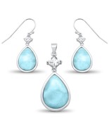 Sterling Silver Natural Larimar &amp; CZ Pear Shape Pendant/Earring Set - €107,25 EUR