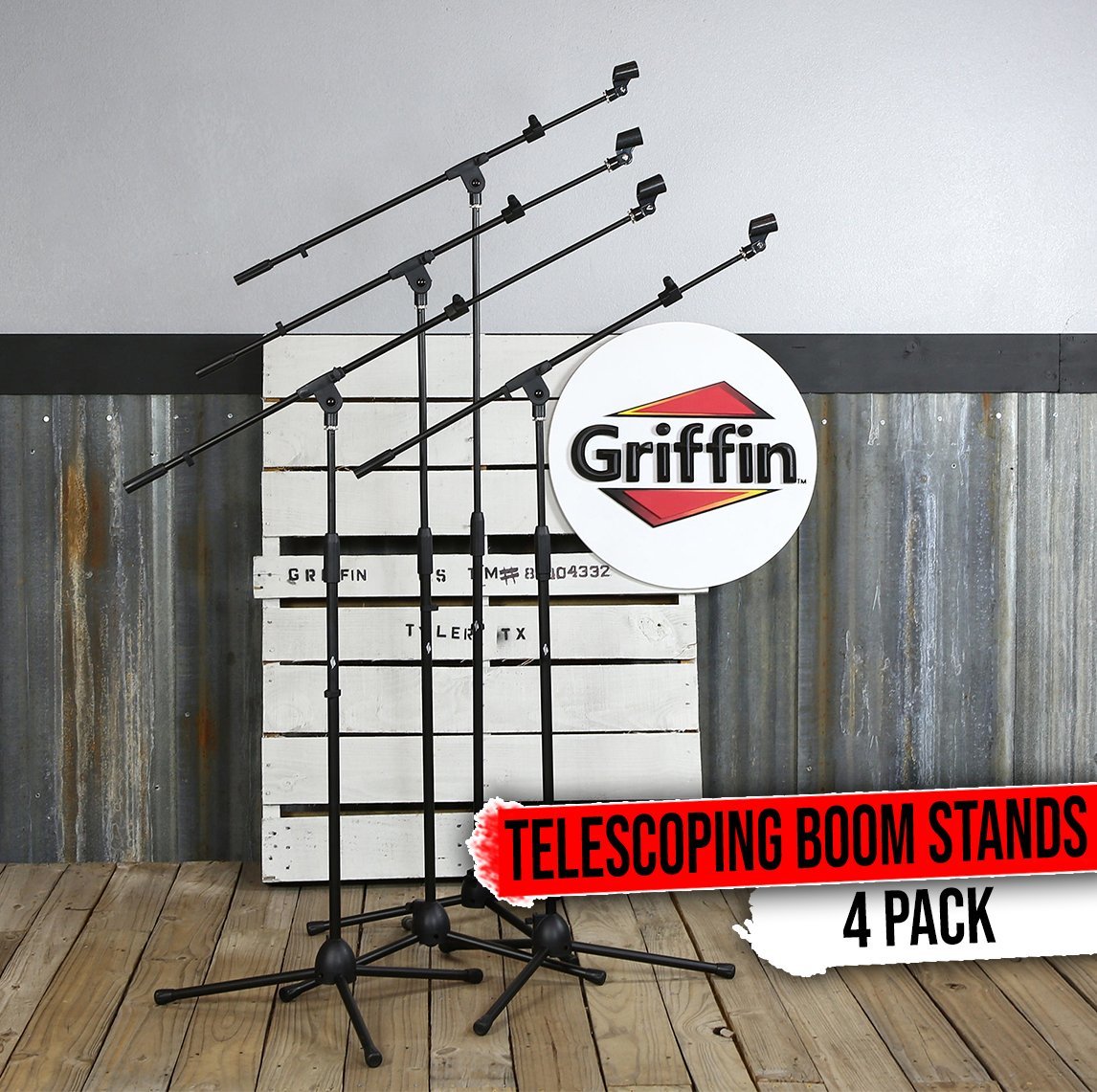 Tripod Microphone Boom Stand with Mic Clip Adapter (Pack of 4) by GRIFFIN | Adju