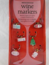 NEW Boston Warehouse Christmas Holiday Wine markers 6 CT Wine charms - £4.35 GBP