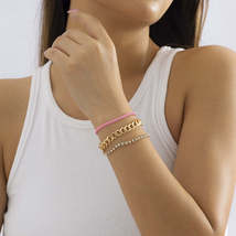 Pink Enamel &amp; Cubic Zirconia Tennis Bracelet Set - £11.98 GBP