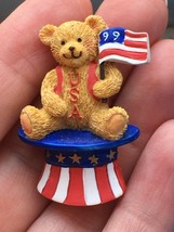 Vintage 4th of July Teddy Bear Lapel Pin American Flag Patriotic USA Uncle Sam - £10.35 GBP